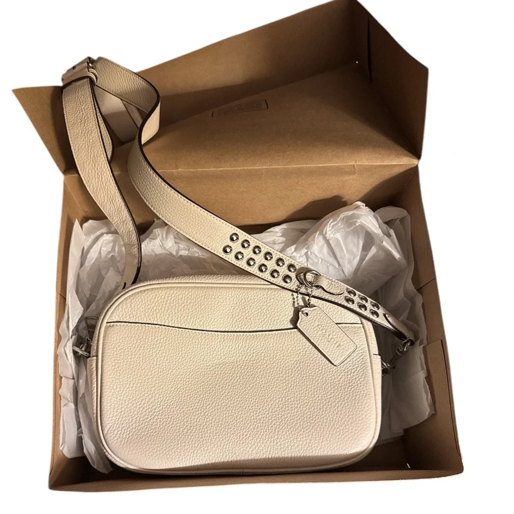 Coach Crossbody White Leather Studded Strap Satchel Purse Bag‎ NWT & Box